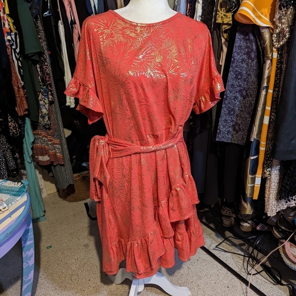 MICHAEL Michael Kors Dresses & Skirts - Michael Michael Kors Tropical gold foil print samba dress Size XL